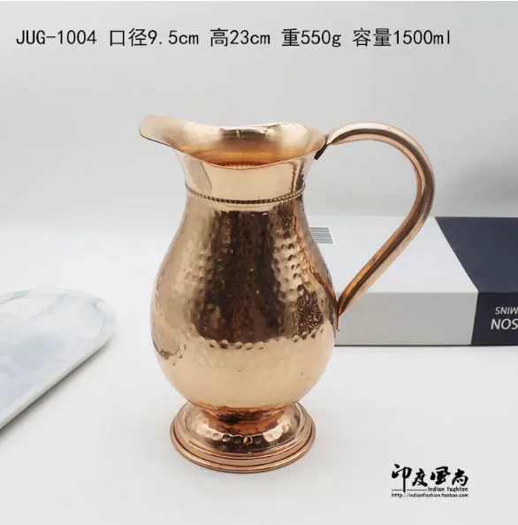 Vintage Coffee Equipment - เหยือกทองแดงขัดเงาสีน้ำตาลวินเทจ 1.5 ลิตร พร้อมฝาและหูจับ สไตล์หม้อกาแฟสำหรับใช้บนโต๊ะอาหาร