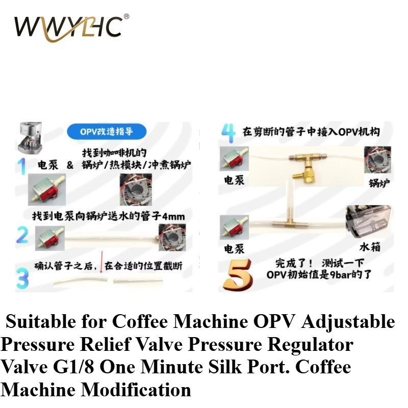 Pressure Gauge Espresso - เหมาะสำหรับวาล์วปรับแรงดันแบบปรับได้ OPV G1/8 เกลียวแบบ One Minute