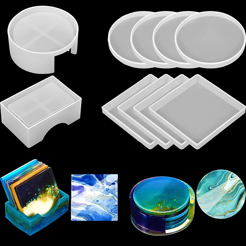 Coffee Equipment Tray - ถาดรองแก้วสี่เหลี่ยมทรงกลมทำด้วยมือแม่พิมพ์ซิลิโคนถาดรองแก้วกาแฟทำมือถาดงานฝีมือทำอีพอกซี่แผ่น sloki kaca ไวน์แม่พิมพ์การหล่อ